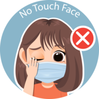 No touch face with girl cartoon character flat icon PNG