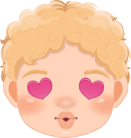 Cute Boy Face and Blonde Hair Falling in Love. Cute Cartoon Boy with Heart-Shaped Eyes and Lips Kissing Cartoon Character Design png