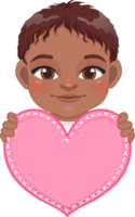 carino poco americano africano ragazzo Tenere rosa cuore contento bambini festeggiare San Valentino S giorno cartone animato personaggio design png