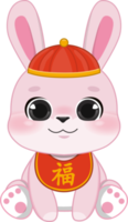 Pink Rabbit Sitting in Chinese New Year Festival Cartoon Style png