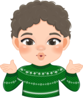 allegro Natale cartone animato design con eccitare ragazzo indossare un' verde maglione cartone animato png