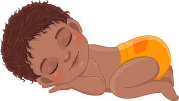 desenho animado personagem dormindo Preto bebê Garoto vestindo laranja bagunçado fralda desenho animado png