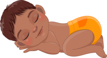 tecknad serie karaktär sovande svart bebis pojke bär orange ruggig blöja tecknad serie png