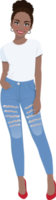African American girl in white T-shirts and blue jeans png