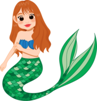 Cartoon character with cute mermaid princess with colorful hair and tail png