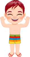 Cartoon happy little boy in a summer swimsuit png