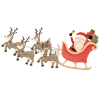 Merry Christmas and Happy New Year with Santa Claus and Reindeer Sleigh the sky watercolor design png