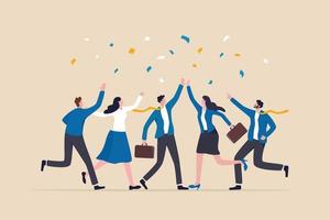 Employee, organization or company worker, team or teamwork success together, staff partnership or community concept, success businessman, businesswoman colleague high five for winning celebration. vector