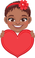 carino poco americano africano ragazza Tenere rosso cuore contento bambini festeggiare San Valentino S giorno cartone animato personaggio design png