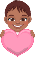 fofa pequeno americano africano Garoto segurando Rosa coração feliz crianças a comemorar namorados s dia desenho animado personagem Projeto png
