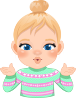 Merry Christmas cartoon design with Excite girl wear a green pastel sweater cartoon png