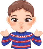 alegre Navidad dibujos animados diseño con excitar chico vestir un rojo y azul suéter dibujos animados png