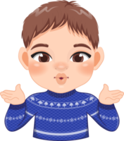 Merry Christmas cartoon design with Excite boy wear a blue sweater cartoon png