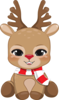 Cute Christmas Reindeer Sitting and Smilling Flat icon PNG