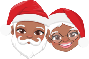 americano africano Papa Noel claus y su esposa cabeza plano icono png