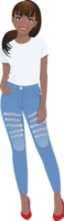 africano americano menina dentro branco Camisetas e azul jeans png