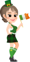 feliz santo patrick's dia com bonita duende menina com irlandês bandeira desenho animado personagem menina png