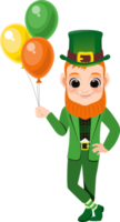 feliz santo patrick's dia com duende Garoto com irlandês balão desenho animado personagem png