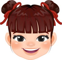 Chinese girl with double hair buns and red ribbow cartoon character png