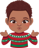 Merry Christmas cartoon design with Excite African American boy wear a red and green sweater cartoon png