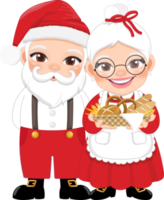 Cute Santa in Casual Wear and Mrs.Claus holding Bakery Basket Cartoon Character PNG