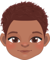 carino nero bambino ragazzo viso collezione, americano africano cartone animato personaggio png
