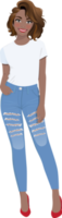 African American girl in white T-shirts and blue jeans png