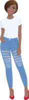 africano americano menina dentro branco Camisetas e azul jeans png