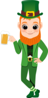 contento Santo patrick's día con duende chico con cerveza vaso dibujos animados personaje png