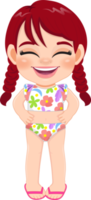 Cartoon happy little pigtail girl in a summer swimsuit png