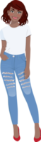 afrikanisch amerikanisch Mädchen im Weiß T-Shirts und Blau Jeans png