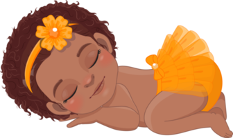 tecknad serie karaktär sovande svart bebis flicka bär orange ruggig blöja tecknad serie png