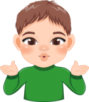 Merry Christmas cartoon design with Excite boy wear a green sweater cartoon png