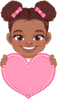 carino poco americano africano ragazza Tenere rosa cuore contento bambini festeggiare San Valentino S giorno cartone animato personaggio design png