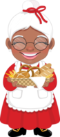 American African Mrs.Claus holding Bakery Basket Cartoon Character PNG