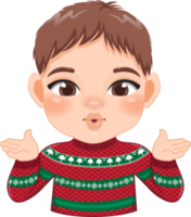 Merry Christmas cartoon design with Excite boy wear a red and green sweater cartoon png