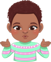 Merry Christmas cartoon design with Excite African American boy wear a green pastel sweater cartoon png