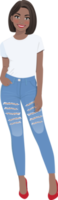 africano americano menina dentro branco Camisetas e azul jeans png