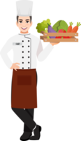Professional Chef holding vegetable basket character design clipart png