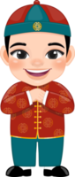 chinês Garoto cumprimento com antigo chinês roupas desenho animado personagem png