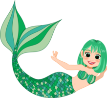 Cartoon character with cute mermaid princess with colorful hair and tail png