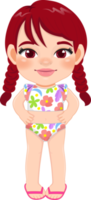 dessin animé content peu natte fille dans une été maillot de bain png