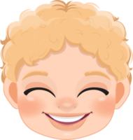 mignonne garçon visage et blond cheveux souriant, sourire des yeux dessin animé personnage conception png