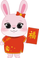 Pink Rabbit Girl Holding Chinese Red envelope flat icon design png