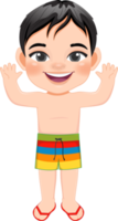 Cartoon happy little boy in a summer swimsuit png