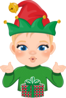 Merry Christmas cartoon design with Excite girl wear a green sweater and gift box cartoon png