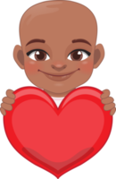 carino poco americano africano ragazzo Tenere rosso cuore contento bambini festeggiare San Valentino S giorno cartone animato personaggio design png