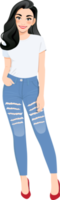 Beautiful girl in white T-shirts and blue jeans png