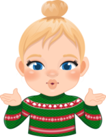 Merry Christmas cartoon design with Excite girl wear a red and green sweater cartoon png