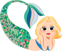 Cartoon character with cute mermaid princess with colorful hair and tail png